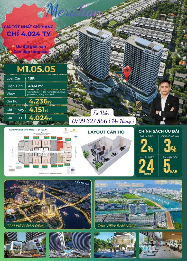 CĂN HỘ MERIDIAN ĐÀ NẴNG – 1PN VIEW SÔNG HÀN, PHÁO HOA TRUNG TÂM